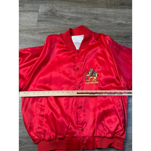 Vintage DM Apparel Leadline Red Satin Bomber Jacket Embroidered Lion Logo XL - Picture 4 of 5